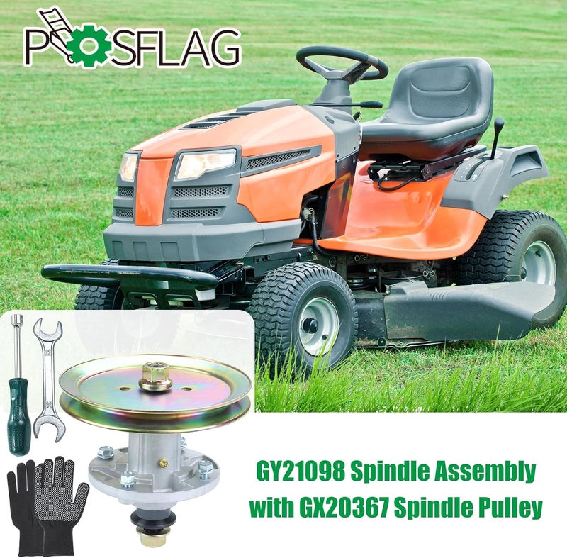 POSFLAG GY21098 Spindle Assembly Pre-Greased with GX20367 Spindle Pulley Replaces AUC15811 Spindle, GY20454, GY20962, UC23728 for John Deere D125 D130 D110 E100 E130 LA115 LA105 D105 Tractors - Image 2